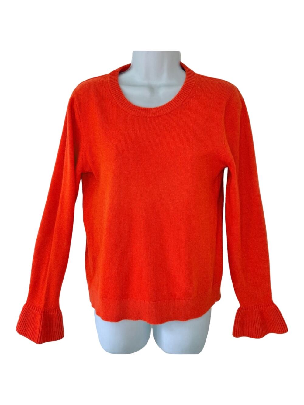 J. Crew Orange Tangerine Wool Blend Crew Neck Flared Cuff Sleeve Sweater Size S